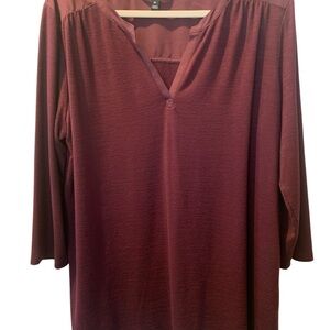 41 HAWTHORN Women’s Burgundy V-Neck 3/4 Sleeve Tunic Blouse Top Size XXL